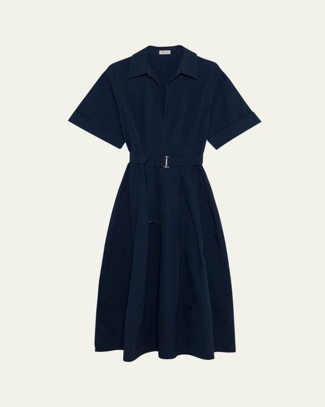 Deanna Short-Sleeve Belted Midi Dress